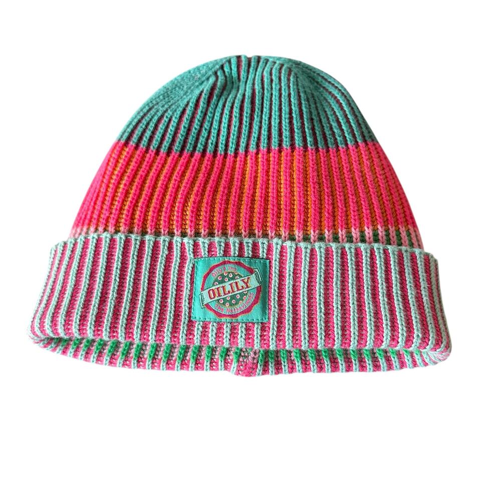 Oilily Striped Beanie Hat Size 4 ( 4 years), Pink multicolored